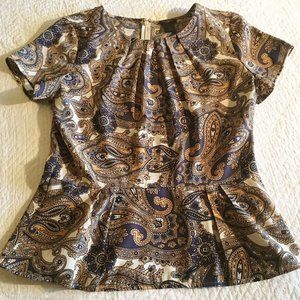 Ladies Blouse Ann Taylor Short Sleeve Paisley Print Peplum Bottom Sz Reg6 Zipper